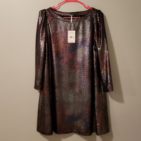 NWT - FREE PEOPLE METALLIC SWING SHIFT DRESS - Picture 2 of 3